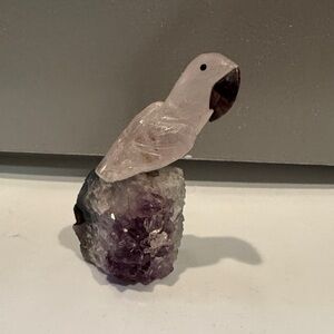 Carved Stone Parrot on Amethyst Base